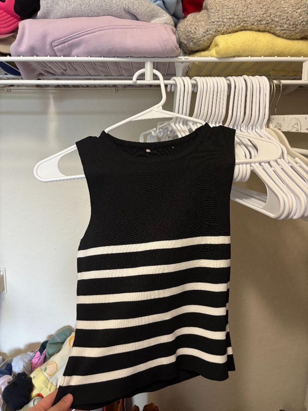 Black and white striped knit tank top